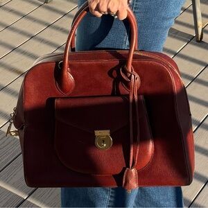 Salvatore Ferragamo Vintage Brown Leather Bowler Bag Lock & Key Gold Hardware